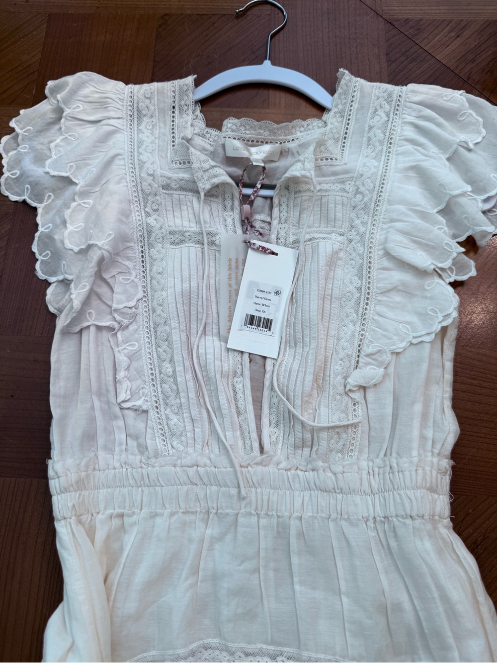 LoveShackFancy Darryl optic white  Ruffle Lace-Trim Mini Dress